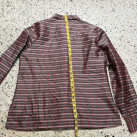 Limited 100% silk holiday red green plaid shirt top button up down small… - Picture 7 of 7